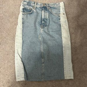 Mango contrast denim skirt knee length